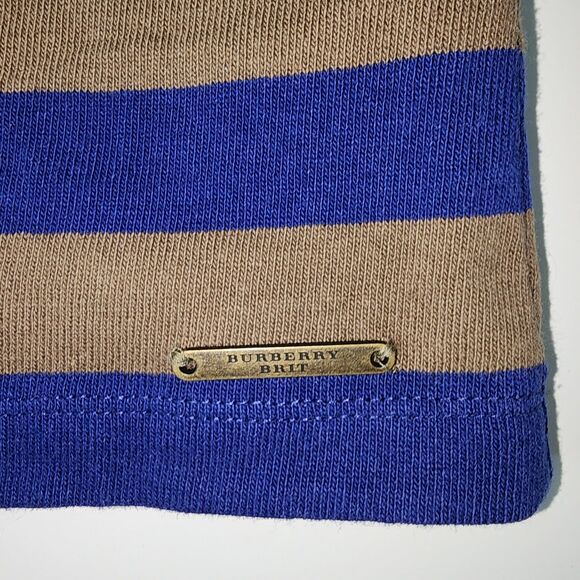 NWOT Burberry Brit Brown & Blue Striped Short Sleeve Knit Top Sz S - Picture 6 of 8